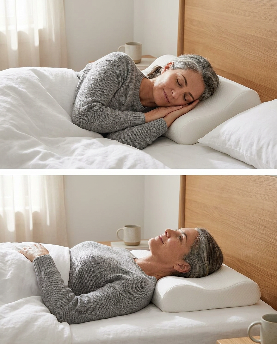 Woman resting on her back on the Volpano ShiftAlign pillow