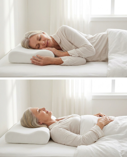 Woman sleeping on her side on the Volpano ShiftAlign pillow